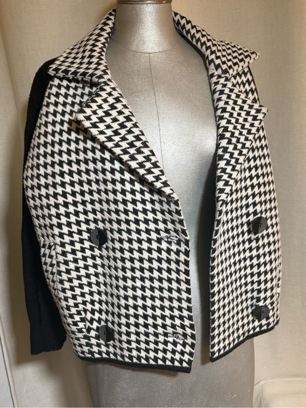 MAGASCHONI Houndstooth Knit Jacket Black White Double Breasted Quiet Luxury Sz S - Picture 12 of 16